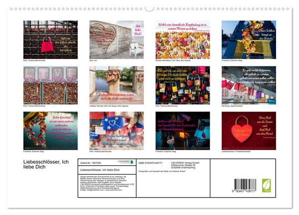 Produktbild: Liebesschl&ouml;sser, Ich liebe Dich (hochwertiger Premium Wandkalender 2026 DIN A2 quer), Kunstdruck in Hochglanz