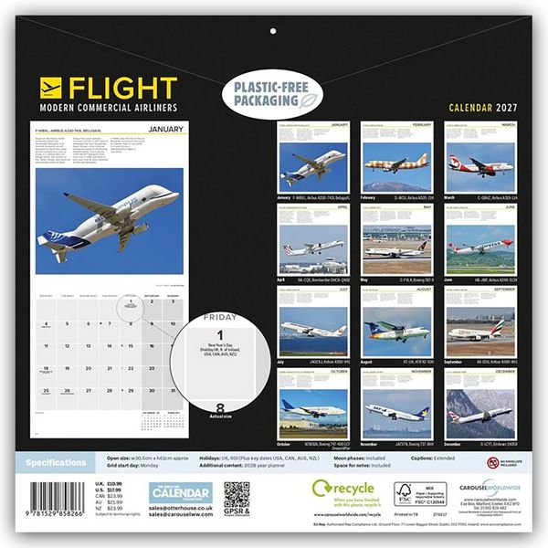 Produktbild: Flight &ndash; Modern Commercial Airliners &ndash; Passagierflugzeuge 2027 &ndash; Wand-Kalender