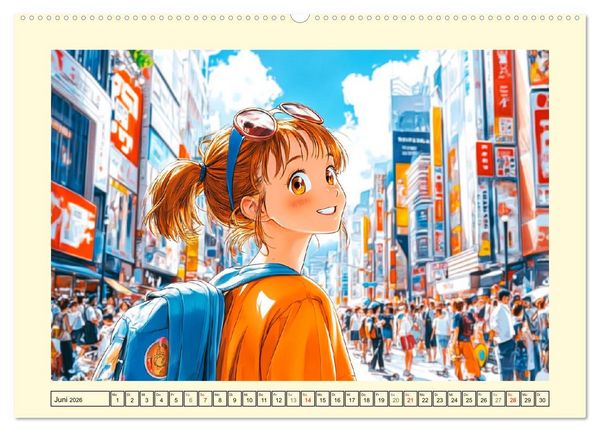 Produktbild: Manga M&auml;dchen. Ein Jahr voller Stadtabenteuer (Wandkalender 2026 DIN A2 quer), CALVENDO Monatskalender