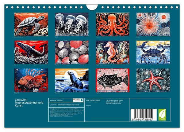Produktbild: Linolwelt - Meeresbewohner und Kunst (Wandkalender 2026 DIN A4 quer), CALVENDO Monatskalender