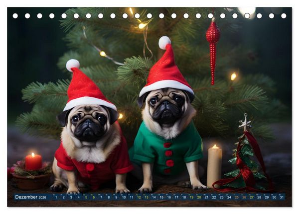 Produktbild: Lustige Mops-Hunde: Die charmanten Meister von Chaos und Unfug (Tischkalender 2026 DIN A5 quer), CALVENDO Monatskalender