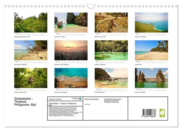 Produktbild: S&uuml;dostasien - Thailand, Philippinen, Bali (Wandkalender 2027 DIN A3 quer), CALVENDO Monatskalender