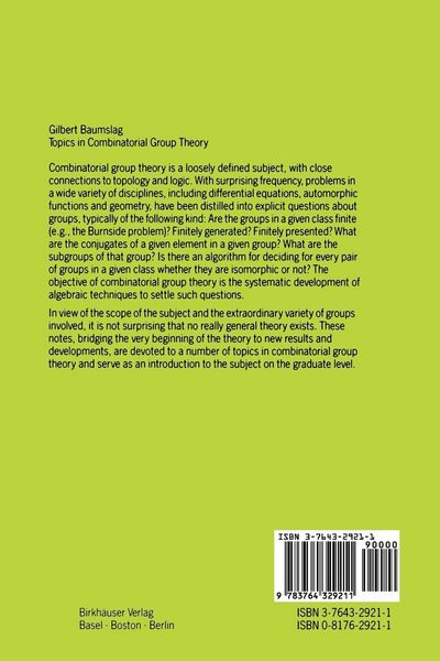 Produktbild: Topics in Combinatorial Group Theory