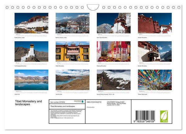 Produktbild: Tibet Monastery and landscapes (Wall Calendar 2026 DIN A4 landscape), CALVENDO 12 Month Wall Calendar