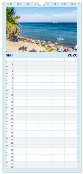 Produktbild: Familienplaner 2026 - Insel Kos - Str&auml;nde mit 5 Spalten (Wandkalender, 21 x 45 cm) CALVENDO