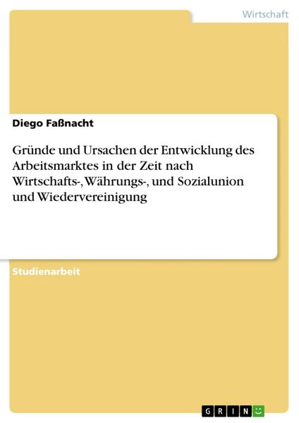Produktbild: Gr&uuml;nde und Ursachen der Entwicklung des Arbeitsmarktes in der Zeit nach Wirtschafts-, W&auml;hrungs-, und Sozialunion und Wiedervereinigung