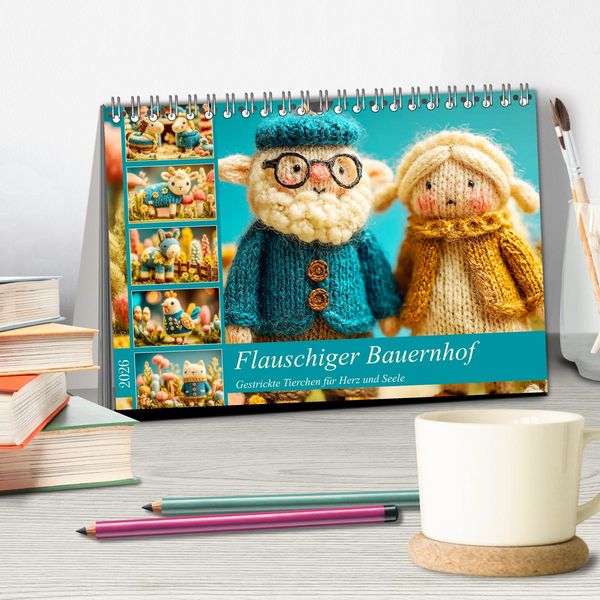 Produktbild: Flauschiger Bauernhof. Gestrickte Tierchen f&uuml;r Herz und Seele (Tischkalender 2026 DIN A5 quer), CALVENDO Monatskalender