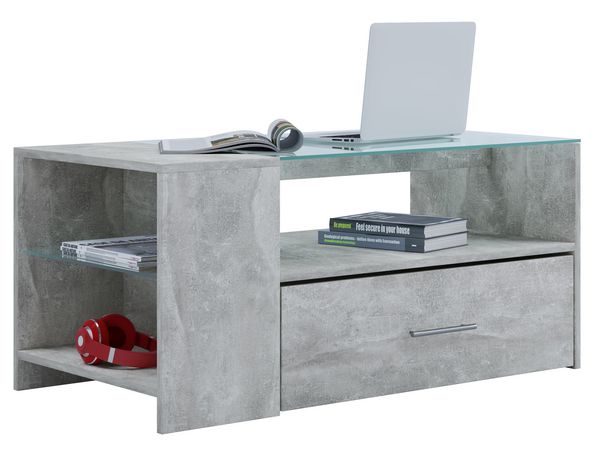 Produktbild: Holz Sofatisch Couchtisch Schublade Glas Tindala