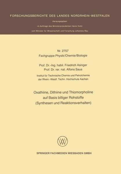 Produktbild: Oxathiine, Dithiine und Thiomorpholine auf Basis billiger Rohstoffe (Synthesen und Reaktionsverhalten)