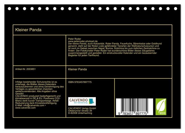 Produktbild: Kleiner Panda (Tischkalender 2026 DIN A5 quer), CALVENDO Monatskalender