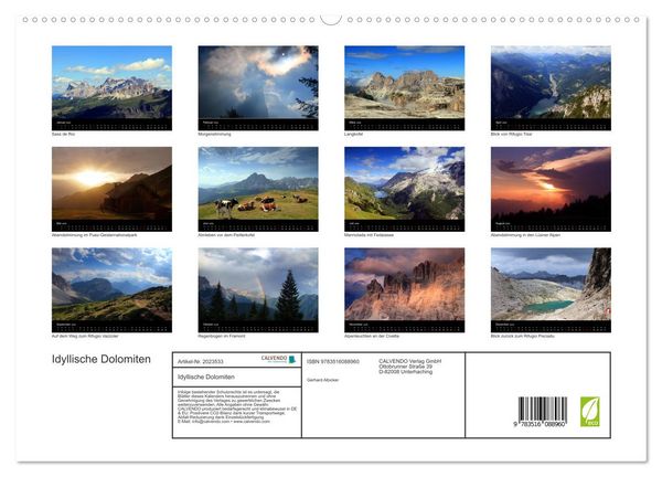 Produktbild: Idyllische Dolomiten (hochwertiger Premium Wandkalender 2026 DIN A2 quer), Kunstdruck in Hochglanz