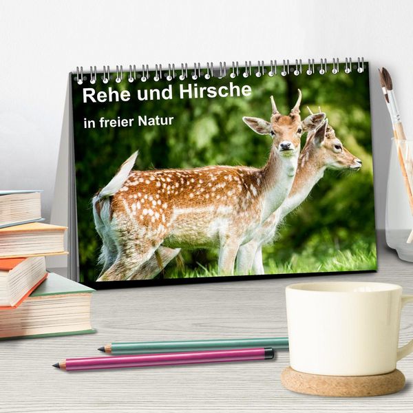 Produktbild: Rehe und Hirsche in freier Natur (Tischkalender 2026 DIN A5 quer), CALVENDO Monatskalender