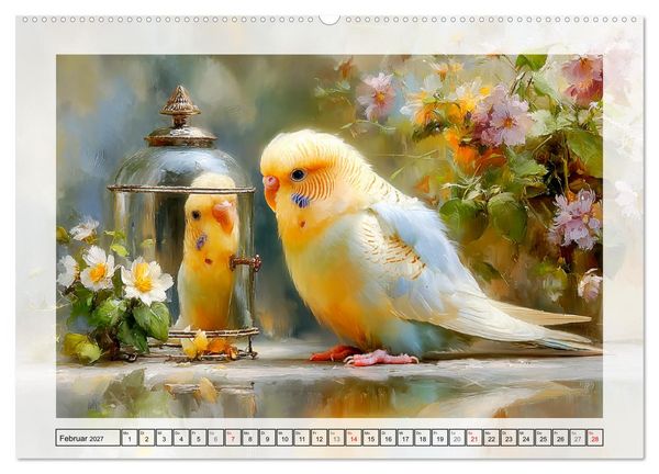 Produktbild: Wellensittiche. Fr&ouml;hliche Seelen auf der Terrasse (Wandkalender 2027 DIN A2 quer), CALVENDO Monatskalender