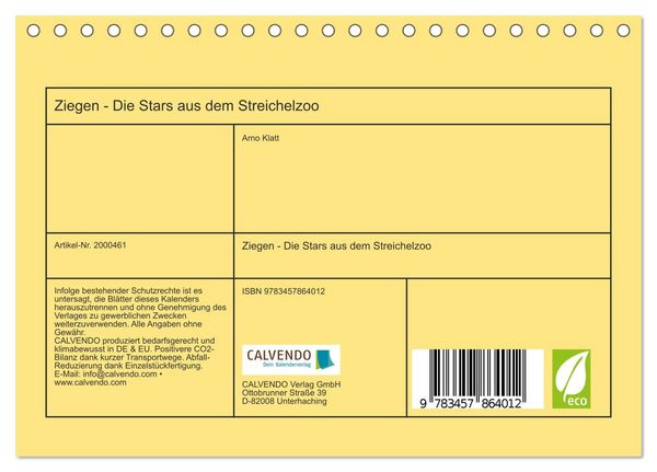 Produktbild: Ziegen - Die Stars aus dem Streichelzoo (Tischkalender 2026 DIN A5 quer), CALVENDO Monatskalender