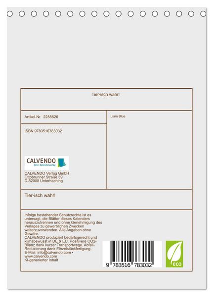 Produktbild: Tier-isch wahr! (Tischkalender 2027 DIN A5 hoch), CALVENDO Monatskalender