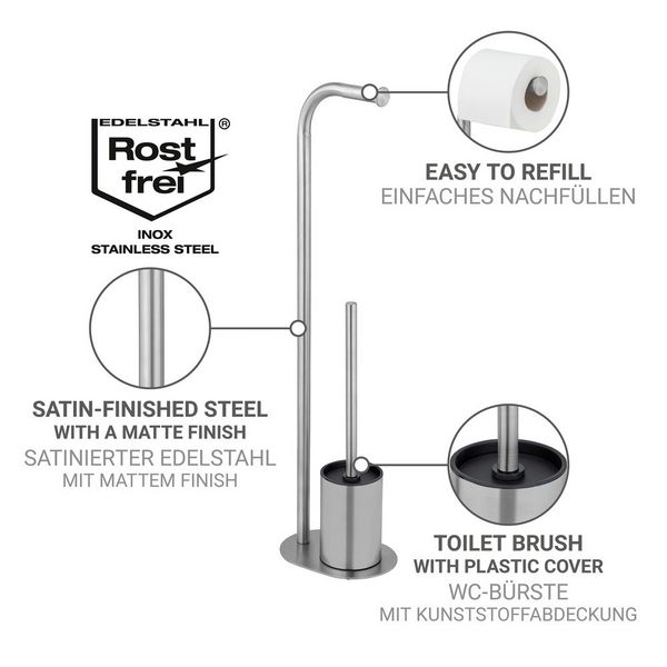 Produktbild: Stand WC-Garnitur Mod. Levante, satiniert, edelstahl, 23x63x17 cm, rostfrei, mit