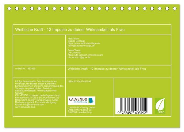 Produktbild: Weibliche Kraft - 12 Impulse zu deiner Wirksamkeit als Frau (Tischkalender 2026 DIN A5 quer), CALVENDO Monatskalender