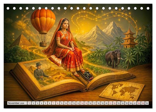 Produktbild: Magische Welt der B&uuml;cher - Fantastische Abenteuer zwischen den Seiten (Tischkalender 2026 DIN A5 quer), CALVENDO Monatskalender