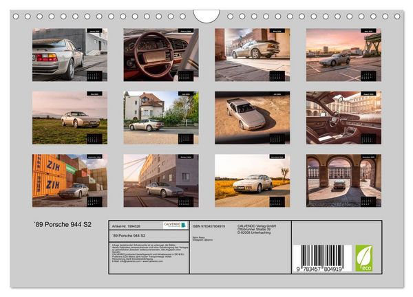 Produktbild: &acute;89 Porsche 944 S2 (Wandkalender 2026 DIN A4 quer), CALVENDO Monatskalender