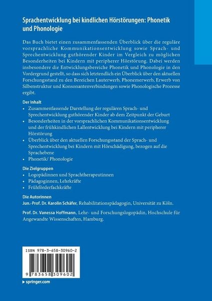 Produktbild: Sprachentwicklung bei kindlichen H&ouml;rst&ouml;rungen: Phonetik und Phonologie