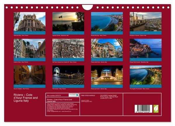 Produktbild: Riviera &ndash; Cote d&rsquo;Azur France and Liguria Italy (Wall Calendar 2026 DIN A4 landscape), CALVENDO 12 Month Wall Calendar