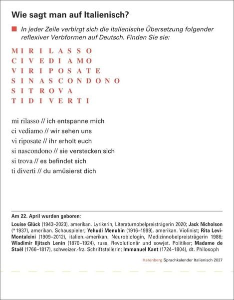 Produktbild: Italienisch Sprachkalender 2027 - Italienisch lernen leicht gemacht - Tagesabrei&szlig;kalender