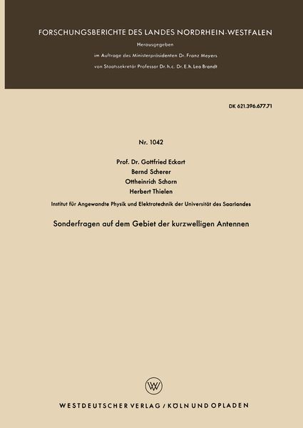 Produktbild: Sonderfragen auf dem Gebiet der kurzwelligen Antennen
