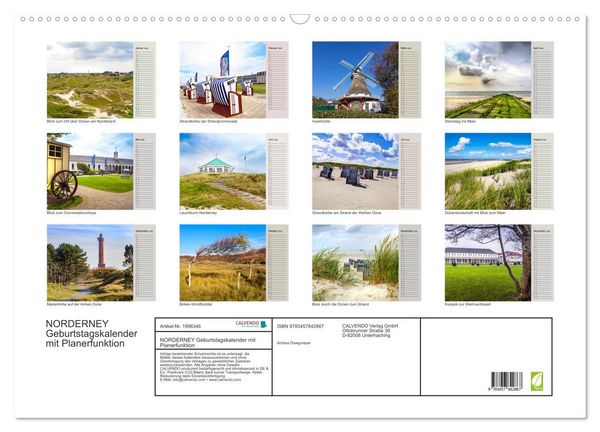 Produktbild: NORDERNEY Geburtstagskalender mit Planerfunktion (Wandkalender 2026 DIN A2 quer), CALVENDO Monatskalender