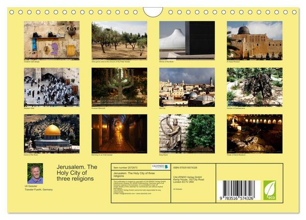 Produktbild: Jerusalem. The Holy City of three religions (Wall Calendar 2026 DIN A4 landscape), CALVENDO 12 Month Wall Calendar
