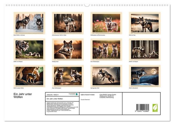 Produktbild: Ein Jahr unter W&ouml;lfen (hochwertiger Premium Wandkalender 2026 DIN A2 quer), Kunstdruck in Hochglanz
