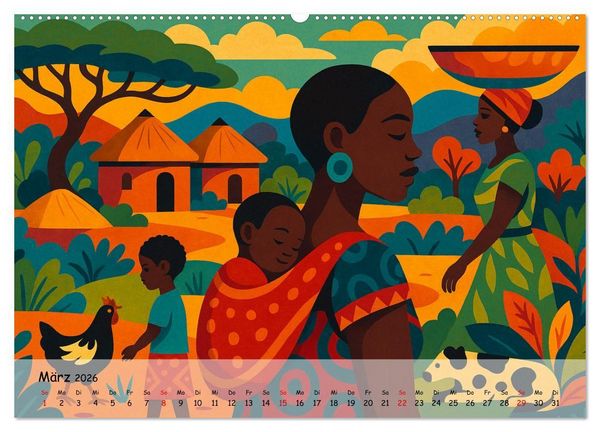 Produktbild: AFRIKA VIBES &ndash; Zw&ouml;lf Bilder voll Stolz, Leben und Licht (hochwertiger Premium Wandkalender 2026 DIN A2 quer), Kunstdruck in Hochglanz