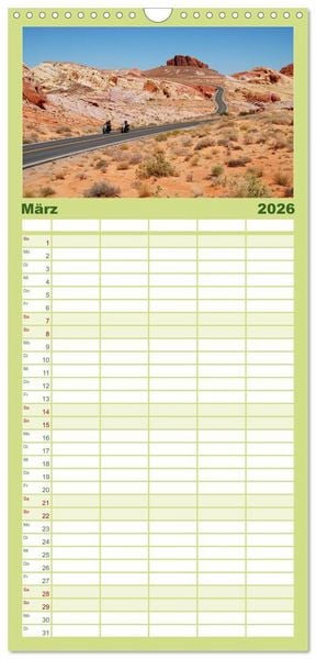 Produktbild: Familienplaner 2026 - Born to be Wild - Mit der Harley durch den S&uuml;dwesten der USA mit 5 Spalten (Wandkalender, 21 x 45 cm) CALVENDO