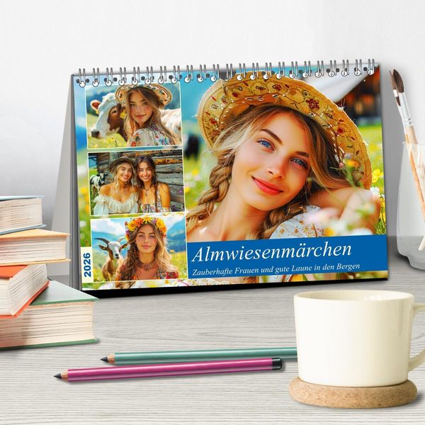 Produktbild: Almwiesenm&auml;rchen. Zauberhafte Frauen und gute Laune in den Bergen (Tischkalender 2026 DIN A5 quer), CALVENDO Monatskalender