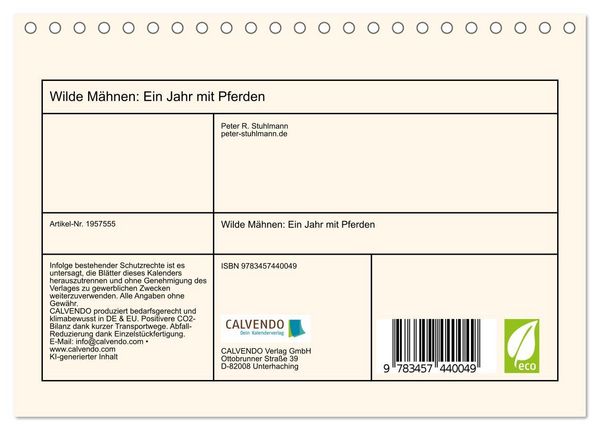 Produktbild: Wilde M&auml;hnen: Ein Jahr mit Pferden (Tischkalender 2026 DIN A5 quer), CALVENDO Monatskalender