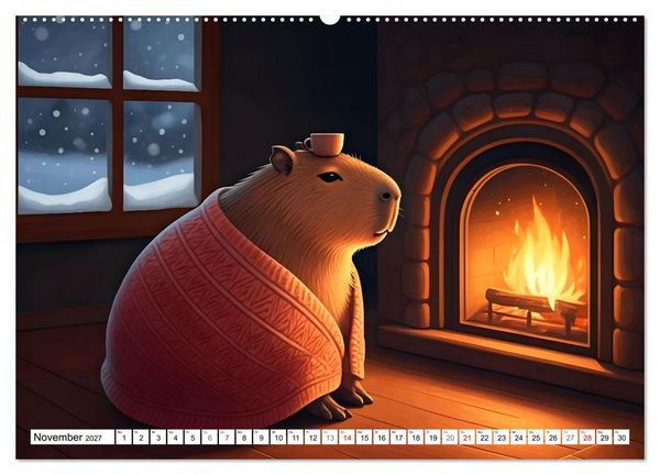 Produktbild: Capybara Carlo und die vier Jahreszeiten (hochwertiger Premium Wandkalender 2027 DIN A2 quer), Kunstdruck in Hochglanz