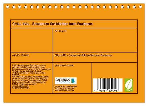 Produktbild: CHILL MAL - Entspannte Schildkr&ouml;ten beim Faulenzen (Tischkalender 2026 DIN A5 quer), CALVENDO Monatskalender