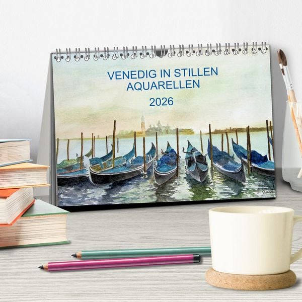 Produktbild: Venedig in stillen Aquarellen (Tischkalender 2026 DIN A5 quer), CALVENDO Monatskalender