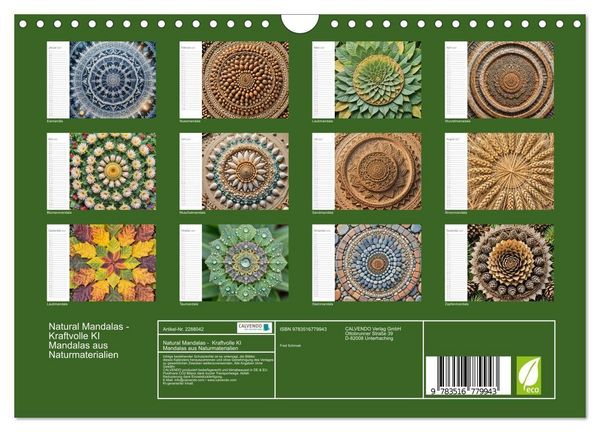 Produktbild: Natural Mandalas - Kraftvolle KI Mandalas aus Naturmaterialien (Wandkalender 2027 DIN A4 quer), CALVENDO Monatskalender