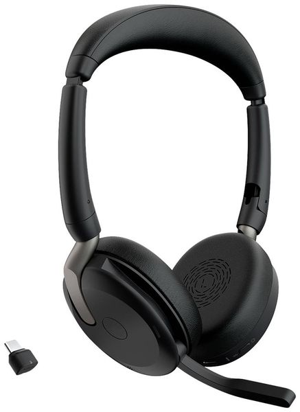 Produktbild: Jabra Evolve2 65 Flex Link380c MS + Ladepad On Ear Headset Bluetooth&reg; Stereo Schwarz Noise Cancelling Headset, Mikrofon-Stummschaltung, Lautst&auml;rker