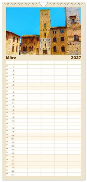 Produktbild: Familienplaner 2027 - San Gimignano, die Stadt der T&uuml;rme mit 5 Spalten (Wandkalender, 21 x 45 cm) CALVENDO