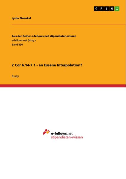 Produktbild: 2 Cor 6.14-7.1 - an Essene Interpolation?