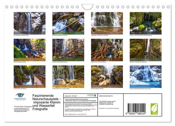 Produktbild: Faszinierende Naturschauspiele - imposante Klamm und Wasserfall Fotografie (Wandkalender 2026 DIN A4 quer), CALVENDO Monatskalender