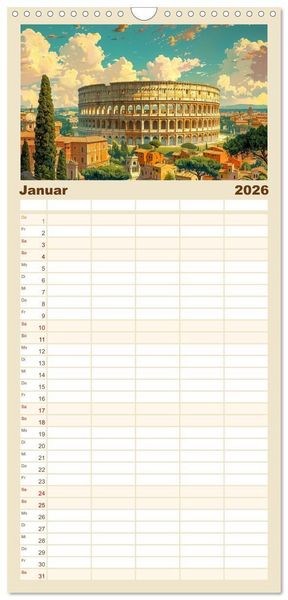 Produktbild: Familienplaner 2026 - Reisest&auml;dte Europas mit 5 Spalten (Wandkalender, 21 x 45 cm) CALVENDO