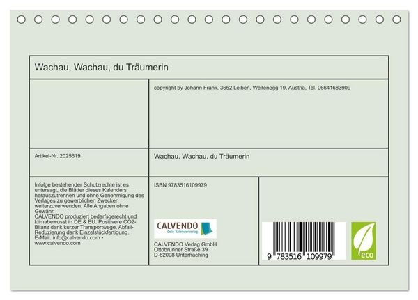 Produktbild: Wachau, Wachau, du Tr&auml;umerin (Tischkalender 2026 DIN A5 quer), CALVENDO Monatskalender