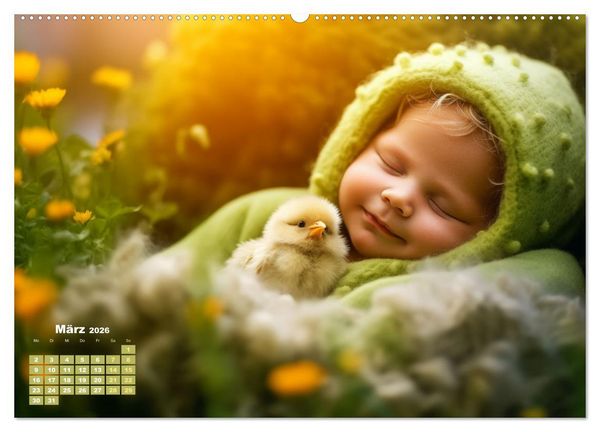 Produktbild: Kleine Schlummerparade: Babys und ihre kuscheligen Tierfreunde (hochwertiger Premium Wandkalender 2026 DIN A2 quer), Kunstdruck in Hochglanz
