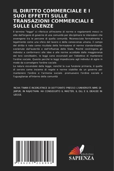 Produktbild: IL DIRITTO COMMERCIALE E I SUOI EFFETTI SULLE TRANSAZIONI COMMERCIALI E SULLE LICENZE