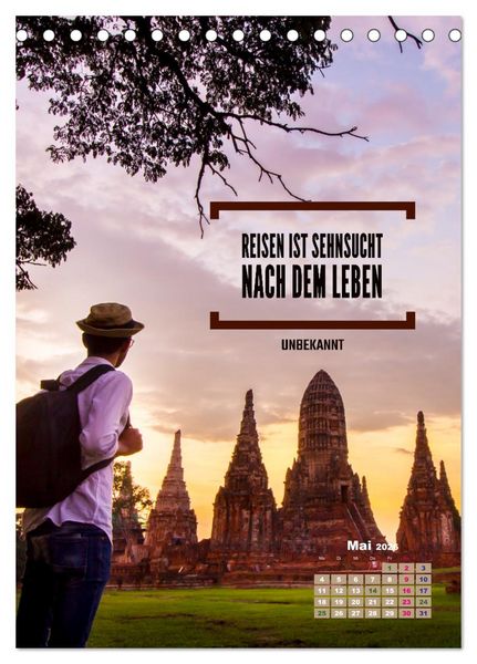 Produktbild: Verr&uuml;ckt nach REISEN Fernweh - Travel - Spr&uuml;che (Tischkalender 2026 DIN A5 hoch), CALVENDO Monatskalender