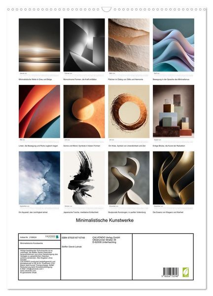 Produktbild: Minimalistische Kunstwerke (Wandkalender 2026 DIN A2 hoch), CALVENDO Monatskalender