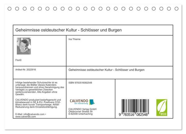 Produktbild: Geheimnisse ostdeutscher Kultur - Schl&ouml;sser und Burgen (Tischkalender 2026 DIN A5 quer), CALVENDO Monatskalender
