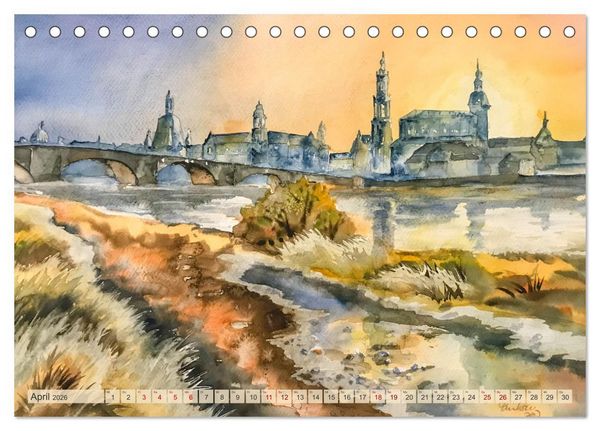 Produktbild: Dresden und das Elbtal - Ein Aquarellkalender von Claudia Pinkau (Tischkalender 2026 DIN A5 quer), CALVENDO Monatskalender
